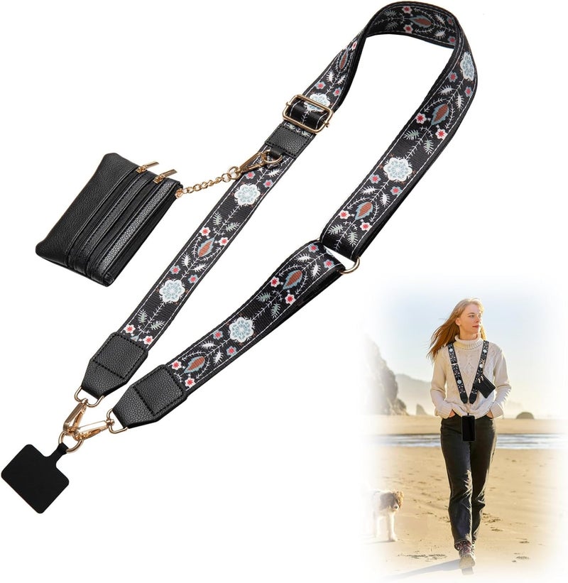 CUEDM Cell Phone Lanyard Crossbody,Adjustable Cell Phone Strap with Wristlet,Clip and Go Strap for Phone with Wallet - Image 1